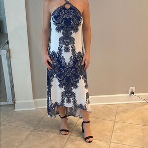 Blue and White High Low Halter Sundress
